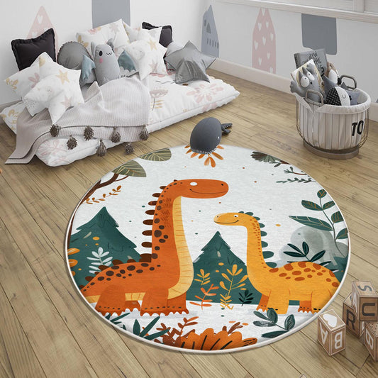 Round Dinosaurs Themed Nursery Room Rug, Washable Non-Slip Jurassic Rug Gift For Kids, Baby Room Gift, Kids Room Decor with pillow case gift