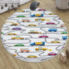 Round Road Construction Vehicles Kids Room Rug-Crane Bulldozer Excavator Mat-Heavy Equipment Playmat-Nursery Carpet with pillow case gift