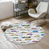 Round Road Construction Vehicles Kids Room Rug-Crane Bulldozer Excavator Mat-Heavy Equipment Playmat-Nursery Carpet with pillow case gift