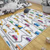 Road Construction Vehicles Kids Rug with Crane Bulldozer Excavator Playmat & Pillowcase - Heavy Equipment Nursery Carpet for Boys Room