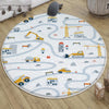 Round Road Construction Vehicles Kids Room Rug-Crane Bulldozer Excavator Mat-Heavy Equipment Playmat-Nursery Carpet with pillow case gift