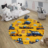 Round Road Construction Vehicles Kids Room Rug-Crane Bulldozer Excavator Mat-Heavy Equipment Playmat-Nursery Carpet with pillow case gift