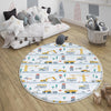 Round Road Construction Vehicles Kids Room Rug-Crane Bulldozer Excavator Mat-Heavy Equipment Playmat-Nursery Carpet with pillow case gift