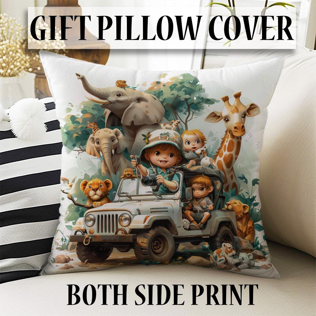 Safari Animal Nursery Room Rug, Cute Animals Rug Gift For Kids, Baby Shower Rug, Baby Gift, Nursery Decor with pillow case gift