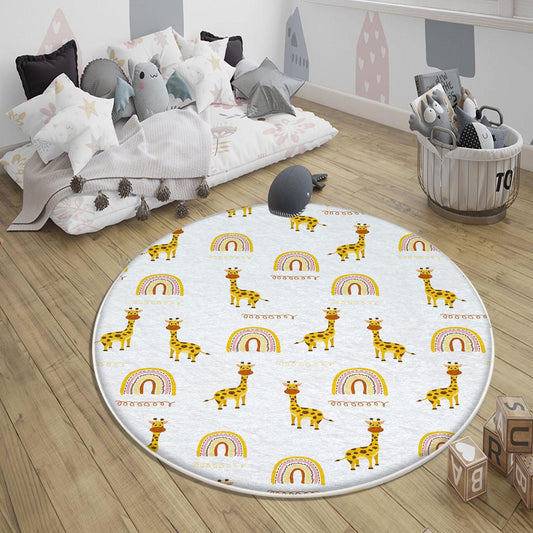 Round Safari Animal Giraffe Rainbow Nursery Rug, Cute Animals Rug Gift For Kids, Baby Shower Rug, Nursery Room Decor with pillow case gift