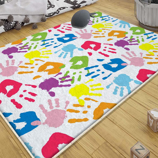 Colorful Hands Nursery Rug with Pillow Case Gift, Kids Room Decor, Cute Baby & Toddler Playroom Carpet, Perfect Kids Room Gift