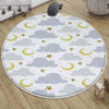 Round Blue Clouds Moon Stars Nursery Kids Room Rug, Cute Rug Gift For Kids, Baby Kids Room Gift, Kids Room Decor with pillow case gift