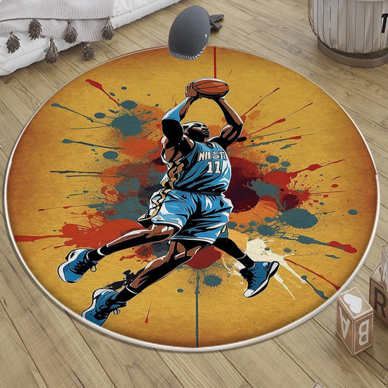 Round Basketball Player Nursery Kids Room Rug, Cute Play Rug Gift For Kid, Baby Kids Room Gift, Kids Room Decor with pillow case gift