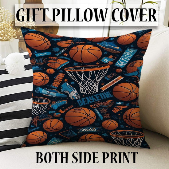 Round Basketball Balls Kids Play Room Rug, Cute Sport Rug Gift For Kid, Baby Kids Room Gift, Kids Room Decor with pillow case gift