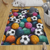 Round Colorful Football Balls Kids Play Room Rug, Cute Sport Rug Gift For Kid, Baby Kids Room Gift, Kids Room Decor with pillow case gift