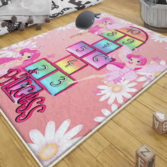 Pink Fairy Hopscotch Rug for Girls Kids Room Decor with Pillowcase Gift – Cute Playroom Mat, Kids Room Gift Idea