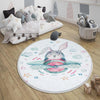 Round Bunny Pilot Plane Nursery Room Rug, Cute Rabit Playroom Rug Gift For Kid, Kids Room Gift, Baby Kids Room Decor with pillow case gift