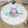 Round Bunny Pilot Plane Nursery Room Rug, Cute Rabit Playroom Rug Gift For Kid, Kids Room Gift, Baby Kids Room Decor with pillow case gift