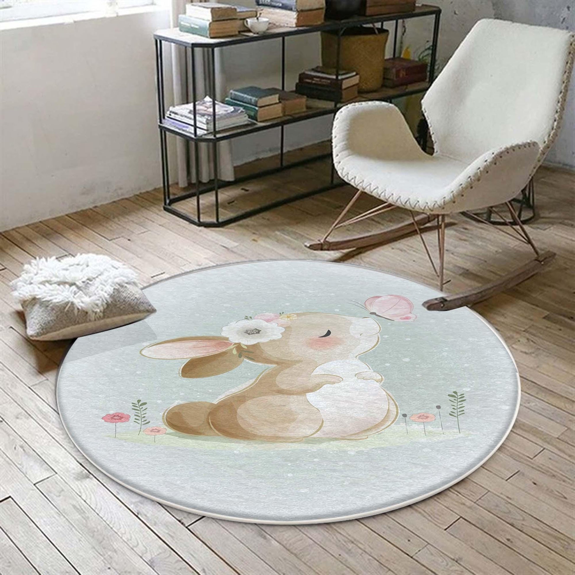Rabbit Bunny Kids Baby Nursery Room Rug, Cute Animal Rug Gift For Kid, Baby Shower Kids Room Gift, Kids Room Decor with pillow case gift