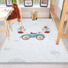 Round Retro Blue Car Balloons Kids Baby Nursery Room Rug, Car Rug Gift For Girl Kid, Kids Room Gift, Kids Room Decor with pillow case gift