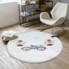 Round Retro Blue Car Balloons Kids Baby Nursery Room Rug, Car Rug Gift For Girl Kid, Kids Room Gift, Kids Room Decor with pillow case gift