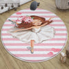 Round Pink White Ballerina Girl Nursery Room Rug, Cute Ballerina Rug Gift For Kid, Girl Baby Room Gift, Kid Room Decor with pillow case gift