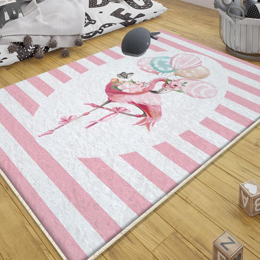 Pink Flamingo Girl Baby Nursery Room Rug, Cute Ballerina Rug Gift For Kid, Girl Baby Room Gift, Kid Room Decor with pillow case gift