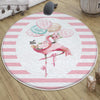 Round Pink Flamingo Girl Baby Nursery Room Rug, Cute Ballerina Rug Gift For Kid, Girl Baby Room Gift, Kid Room Decor with pillow case gift