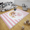 Round Pink Moon Sleep Bear Girl Baby Nursery Room Rug, Cute Bear Rug Gift For Kid, Girl Baby Room Gift, Kid Room Decor with pillow case gift