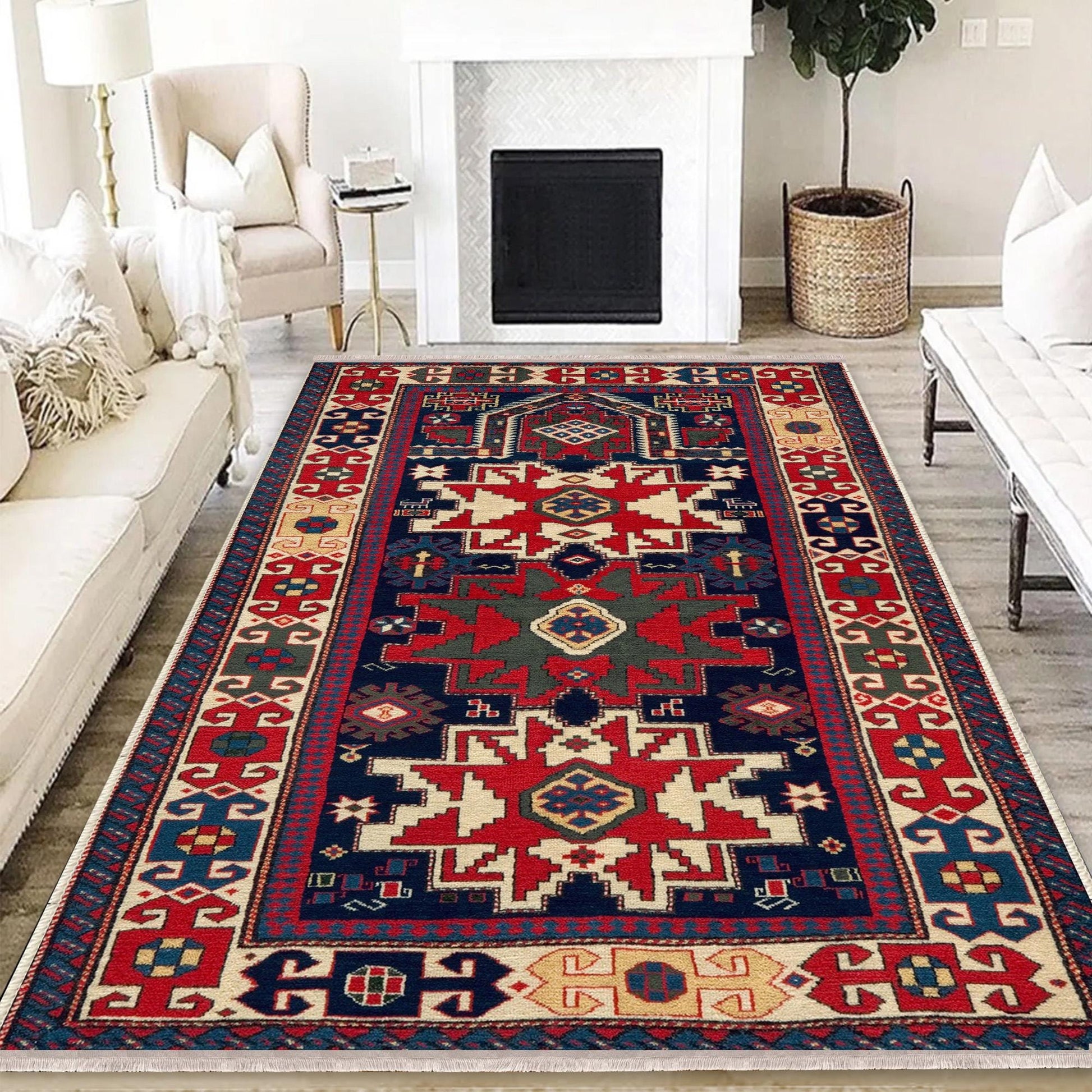 Authentic Ethnic Retro Persian Non-Slip Turkish Kilim Area Rug, Washable Living Room Rugs with pillow case gift, Housewarming Gift