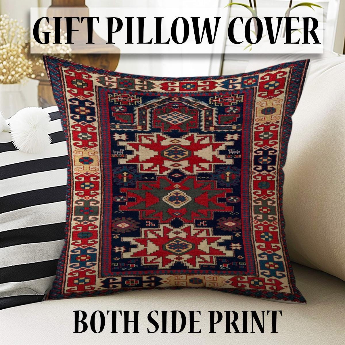 Authentic Ethnic Retro Persian Non-Slip Turkish Kilim Area Rug, Washable Living Room Rugs with pillow case gift, Housewarming Gift