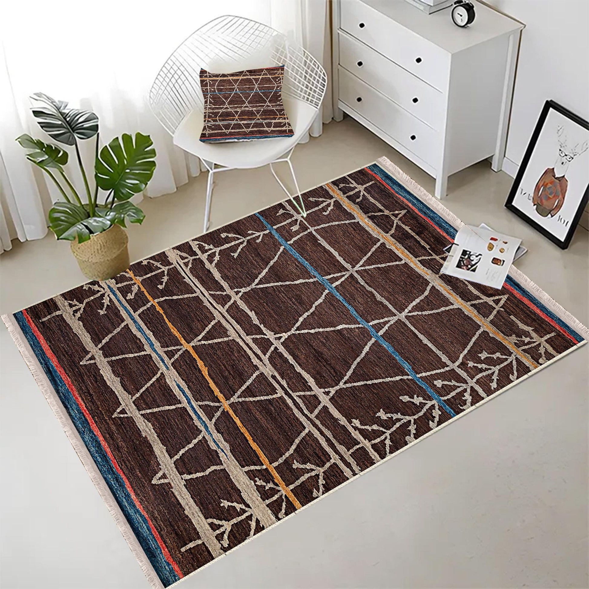 Authentic Ethnic Retro Persian Non-Slip Turkish Kilim Area Rug, Washable Living Room Rugs with pillow case gift, Housewarming Gift
