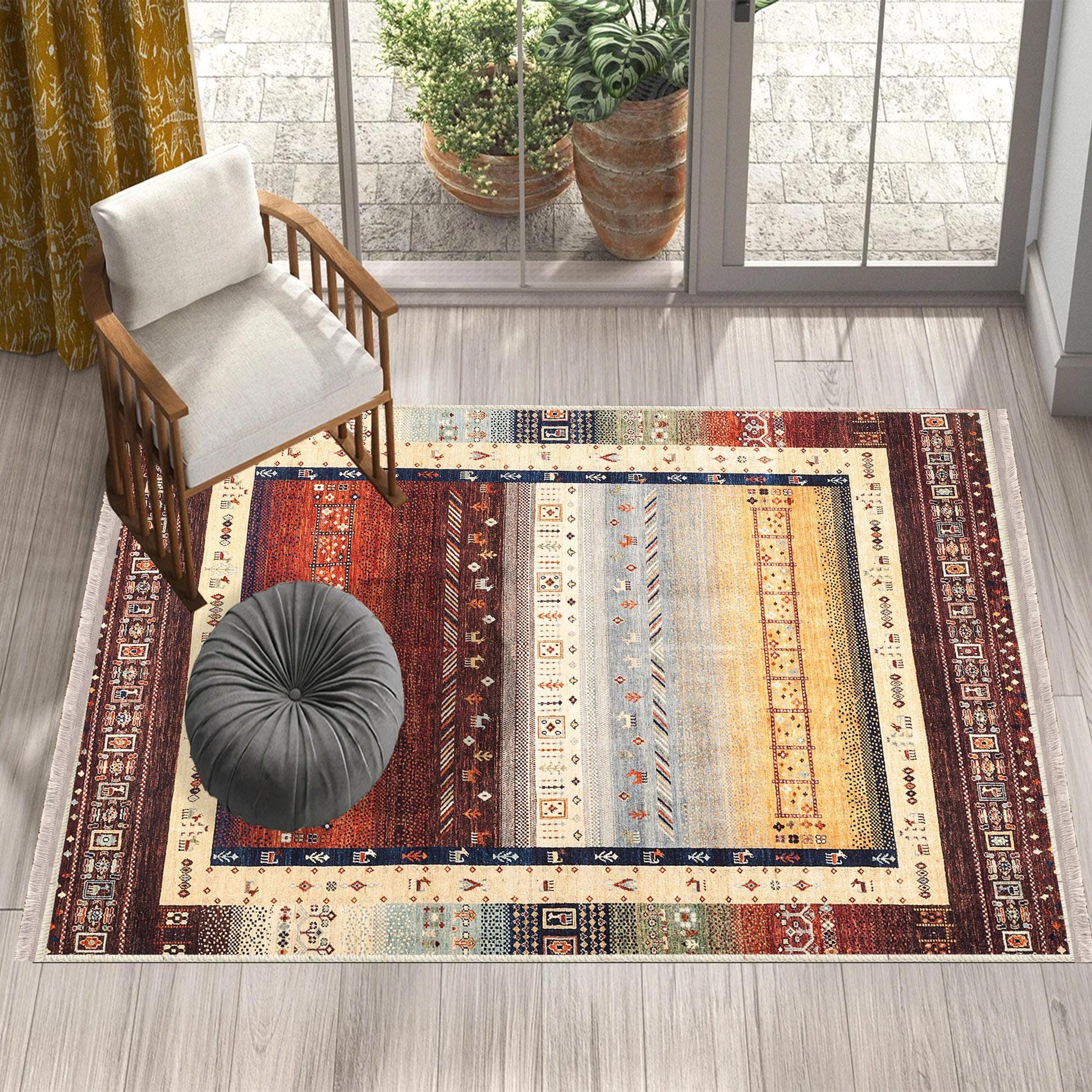 Authentic Ethnic Retro Persian Non-Slip Turkish Kilim Area Rug, Washable Living Room Rugs with pillow case gift, Housewarming Gift