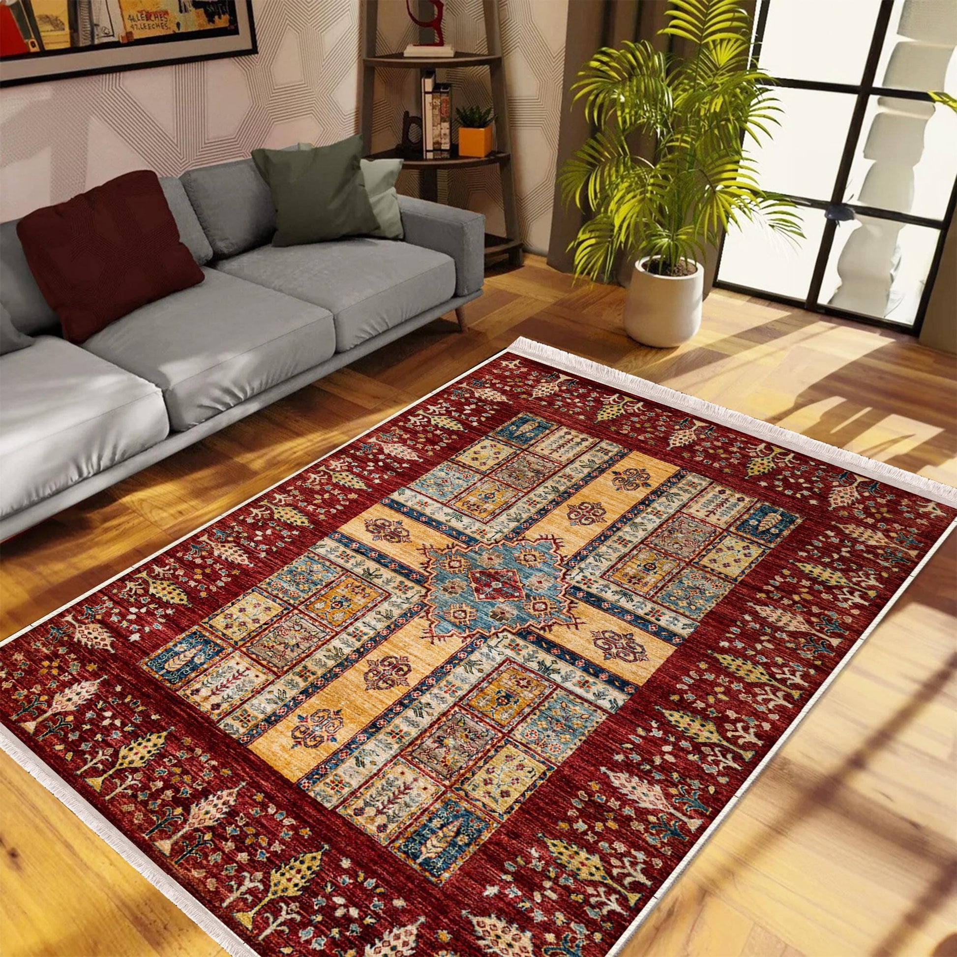 Authentic Ethnic Retro Persian Non-Slip Turkish Kilim Area Rug, Washable Living Room Rugs with pillow case gift, Housewarming Gift
