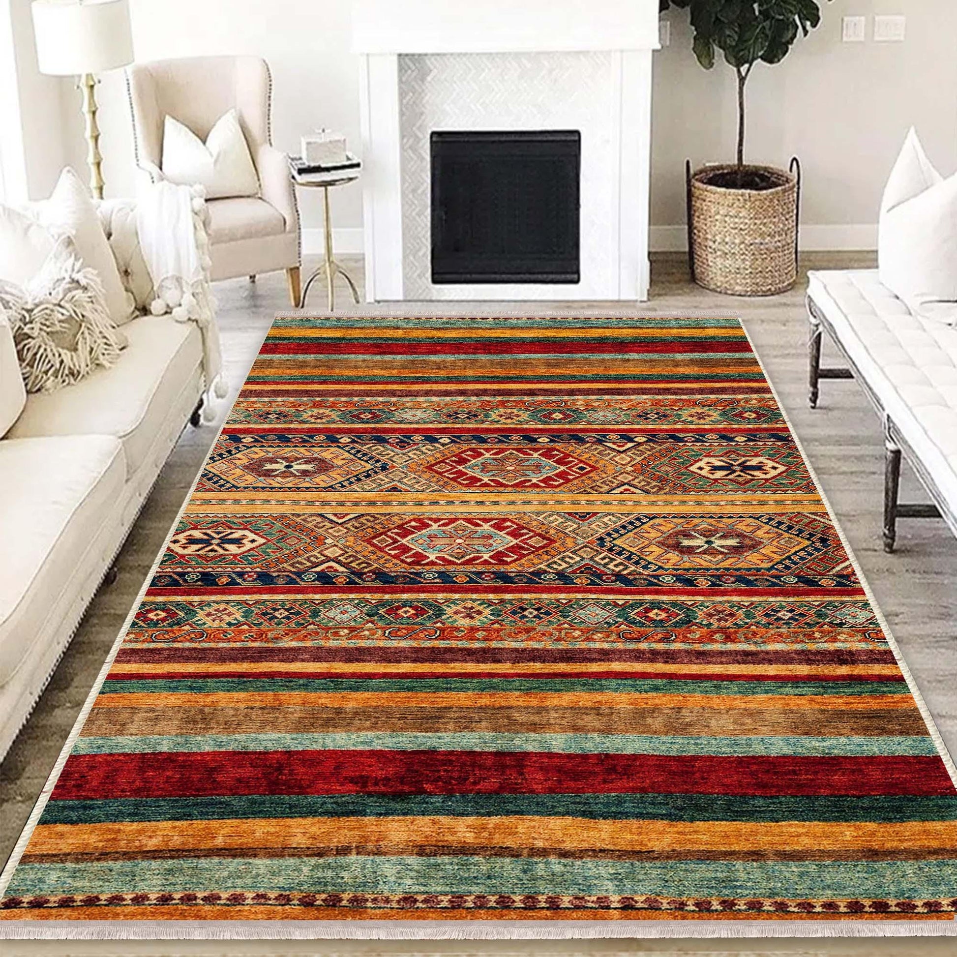 Authentic Ethnic Retro Persian Non-Slip Turkish Kilim Area Rug, Washable Living Room Rugs with pillow case gift, Housewarming Gift