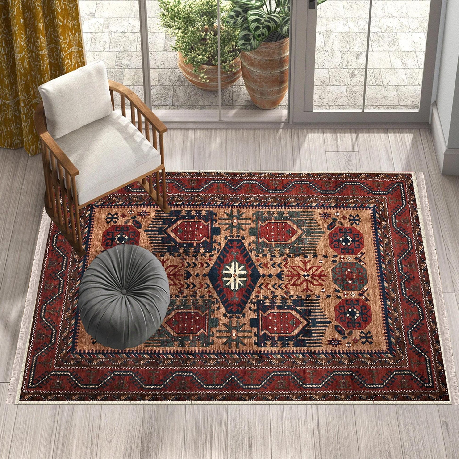 Authentic Ethnic Retro Persian Non-Slip Turkish Kilim Area Rug, Washable Living Room Rugs with pillow case gift, Housewarming Gift