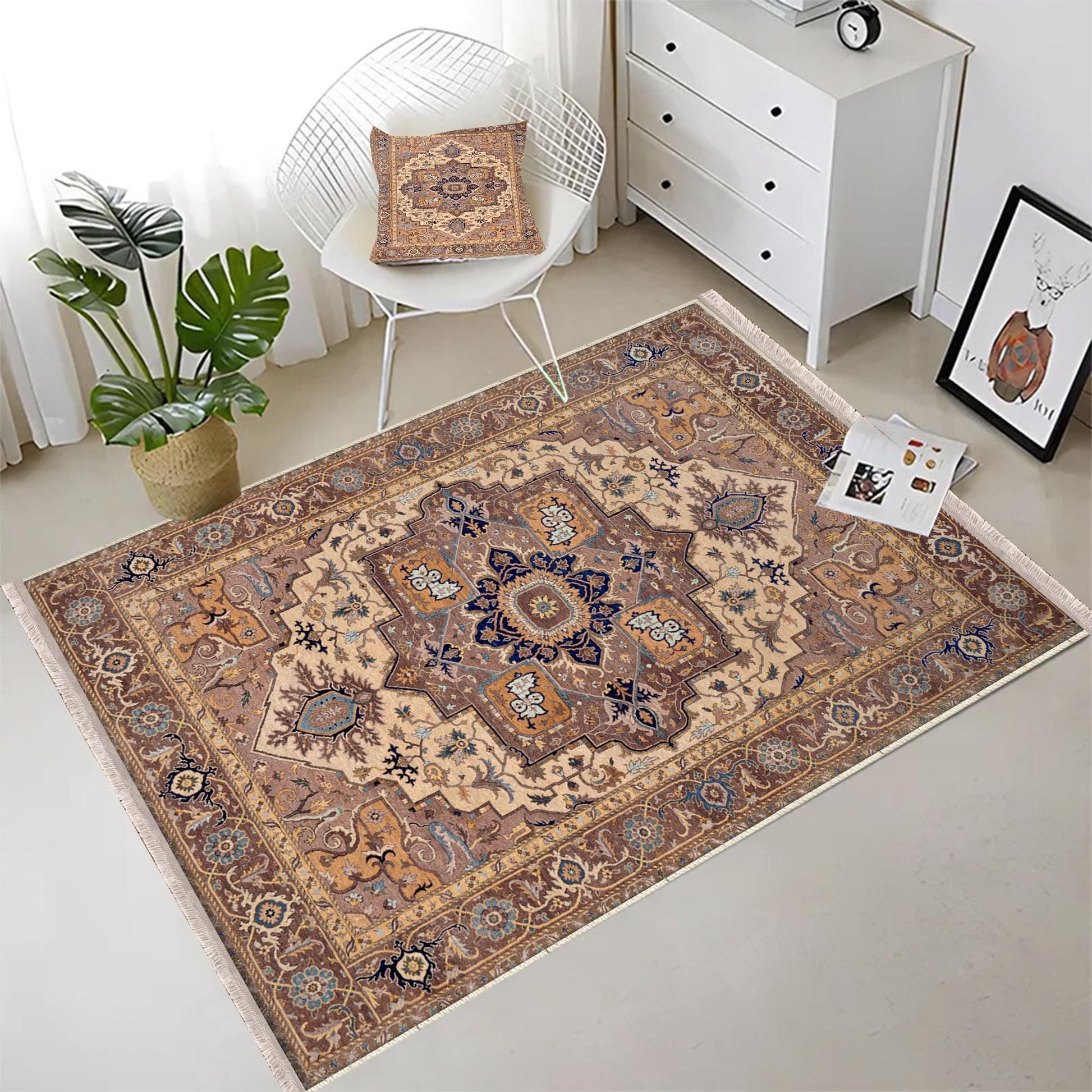 Authentic Ethnic Retro Persian Non-Slip Turkish Kilim Area Rug, Washable Living Room Rugs with pillow case gift, Housewarming Gift