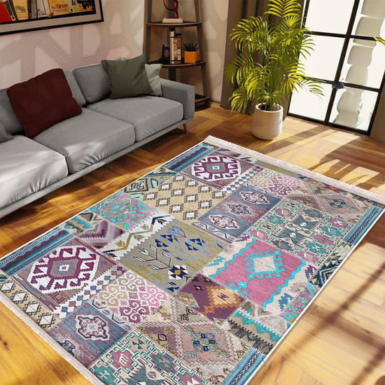 Authentic Ethnic Retro Persian Non-Slip Turkish Kilim Area Rug, Washable Living Room Rugs with pillow case gift, Housewarming Gift