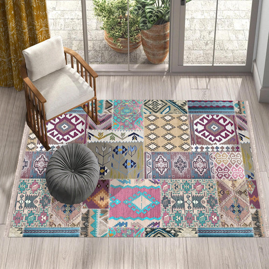 Authentic Ethnic Retro Persian Non-Slip Turkish Kilim Area Rug, Washable Living Room Rugs with pillow case gift, Housewarming Gift