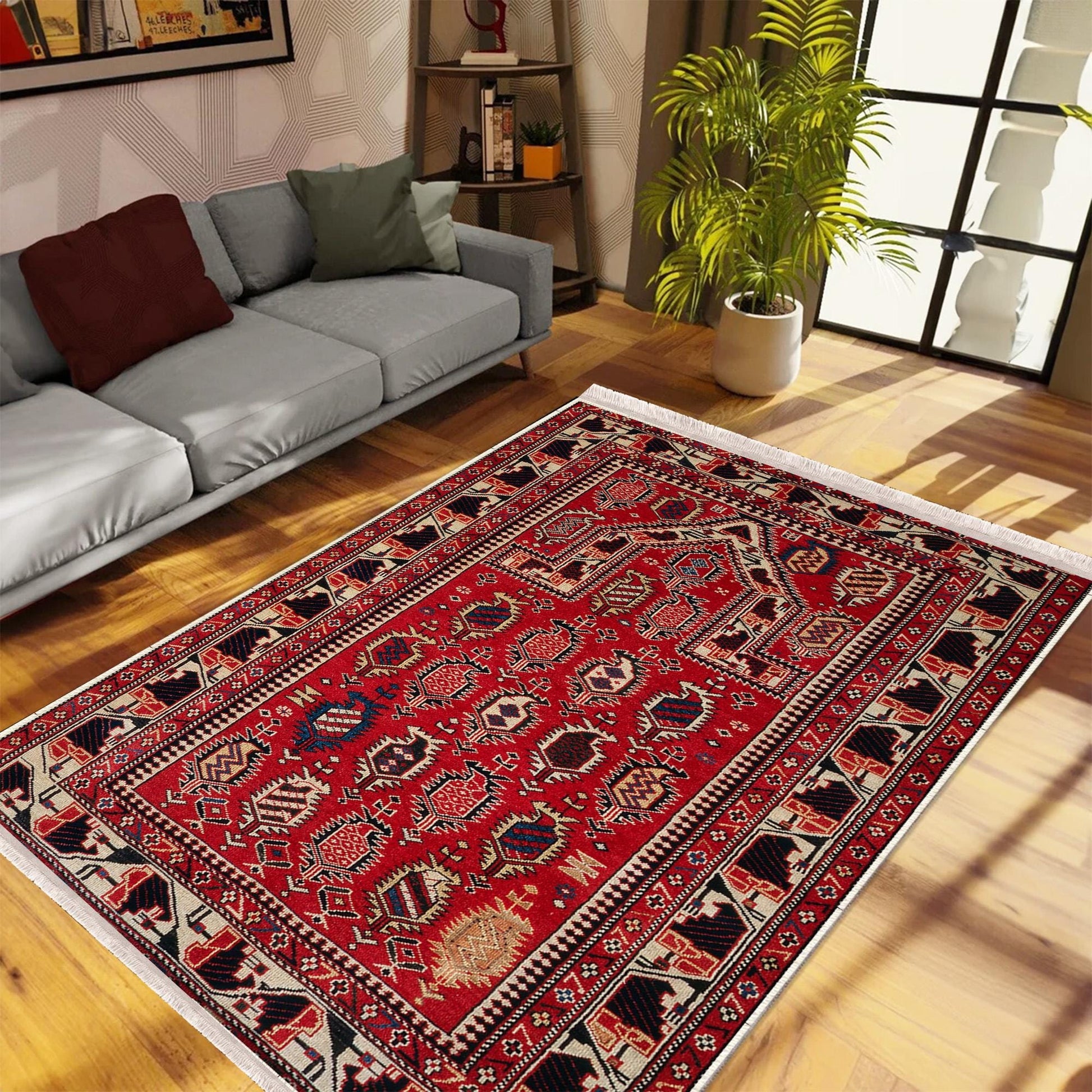 Authentic Ethnic Retro Persian Non-Slip Turkish Kilim Area Rug, Washable Living Room Rugs with pillow case gift, Housewarming Gift