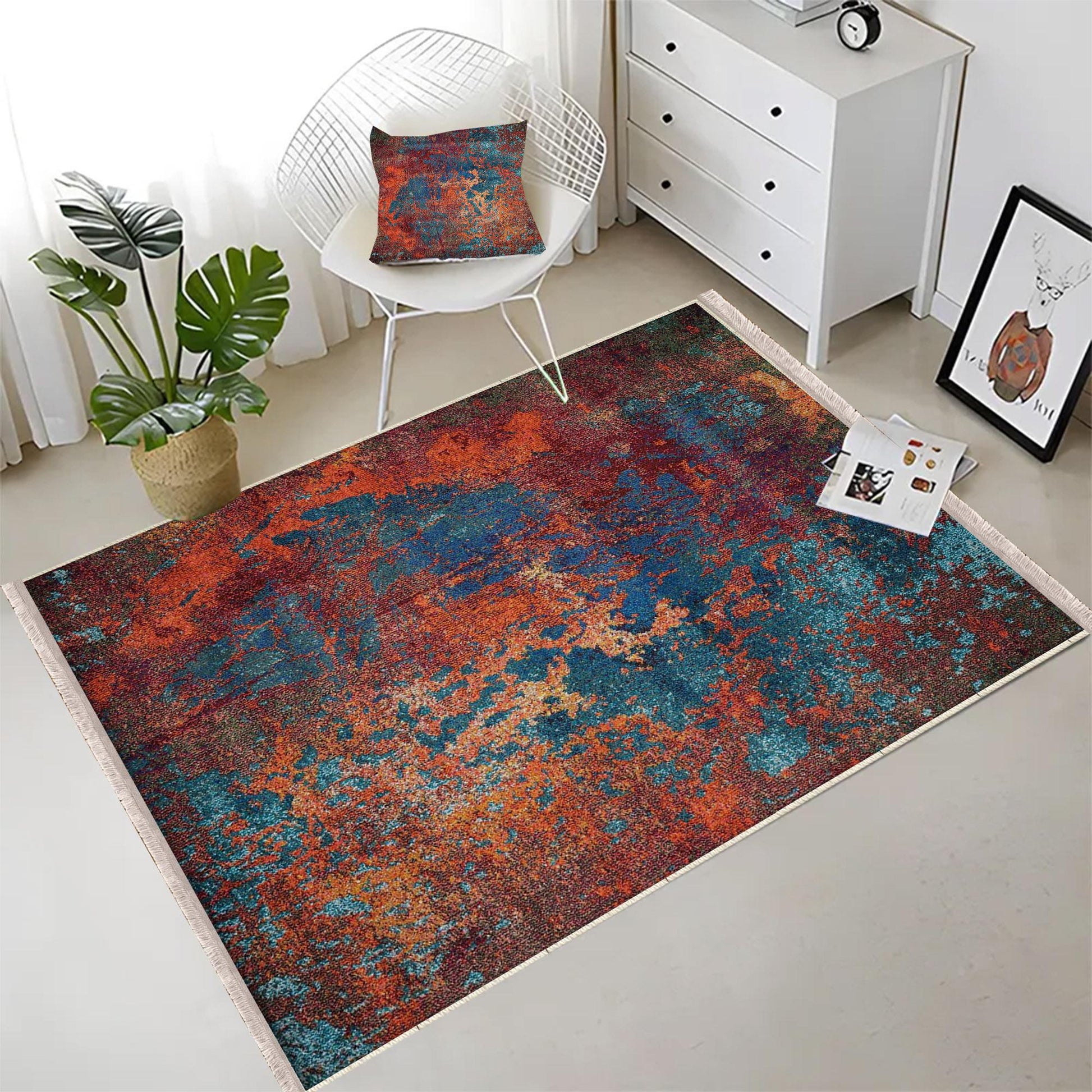 Authentic Ethnic Retro Persian Non-Slip Turkish Kilim Area Rug, Washable Living Room Rugs with pillow case gift, Housewarming Gift