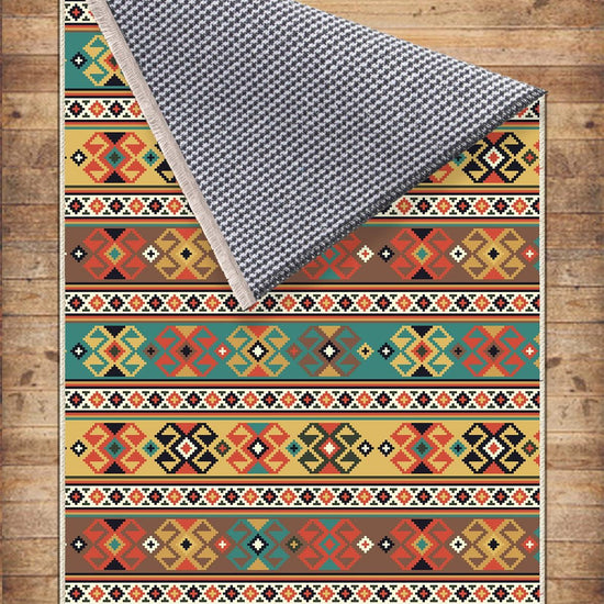 Aztec Ethnic Retro Persian Anatolian Turkish Kilim Area Rug, Washable Non Slip Living Room Rugs with pillow case gift, Housewarming Gift