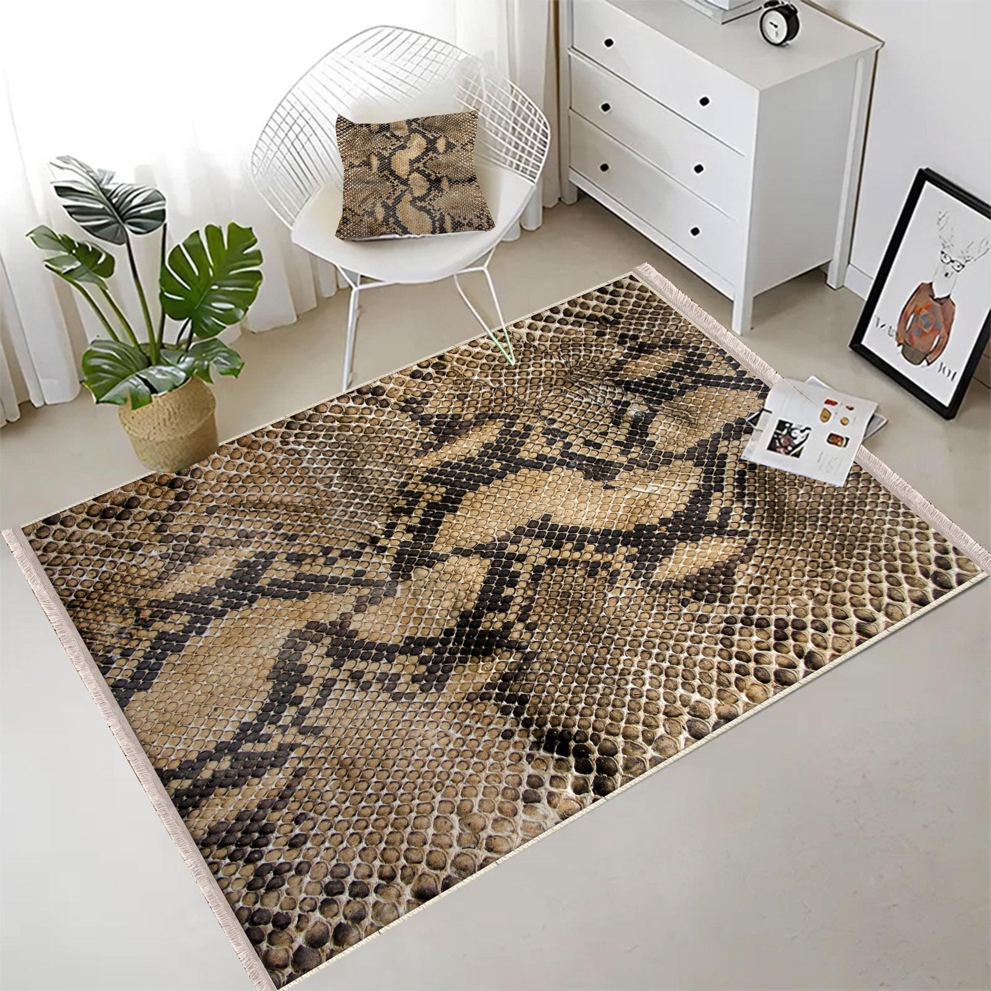 Authentic Ethnic Retro Persian Anatolian Turkish Kilim Area Rug, Washable Non Slip Living Room Rugs with pillow case gift, Snake Skin Rug