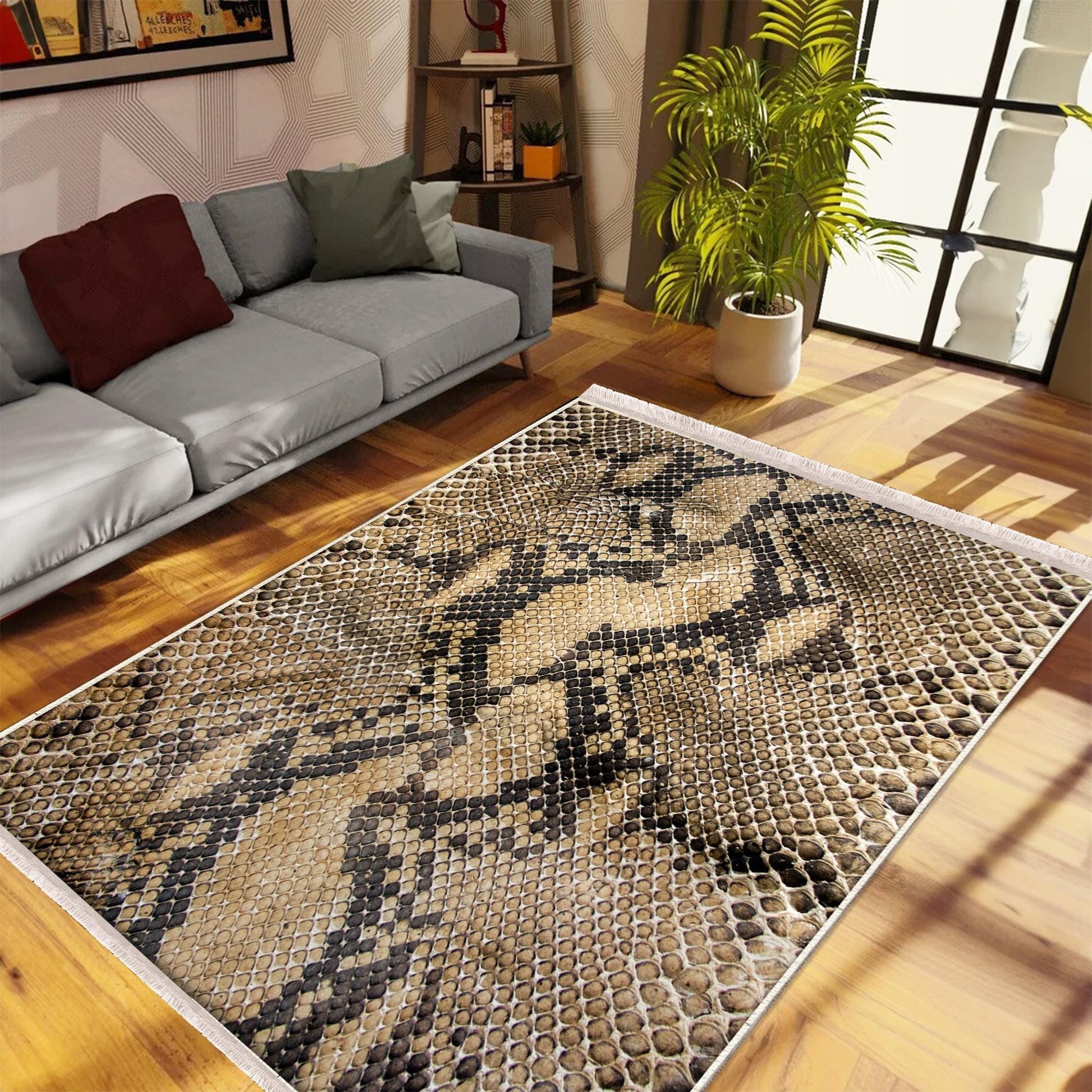 Authentic Ethnic Retro Persian Anatolian Turkish Kilim Area Rug, Washable Non Slip Living Room Rugs with pillow case gift, Snake Skin Rug