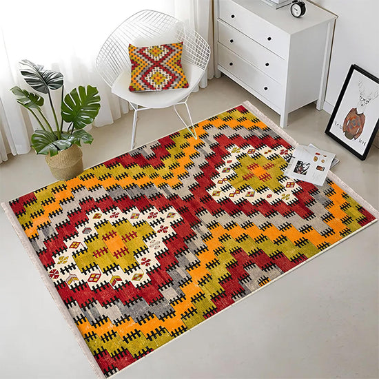 Authentic Ethnic Retro Persian Anatolian Turkish Kilim Area Rug, Washable Non Slip Living Room Rugs with pillow case gift, Brown Retro Rug
