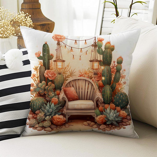 Cactus Wild Western Theme Both Side Printed Pillow Cases, Cozy Cottagecore Accent Pillow, Cactus Spun Pillow Cushion, Housewarming Gift