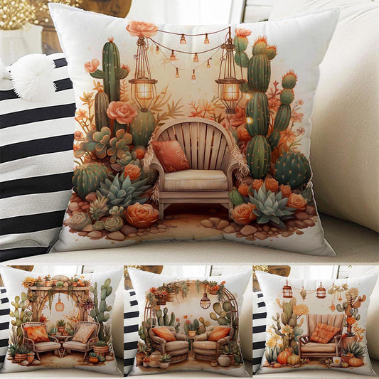Cactus Wild Western Theme Both Side Printed Pillow Cases, Cozy Cottagecore Accent Pillow, Cactus Spun Pillow Cushion, Housewarming Gift