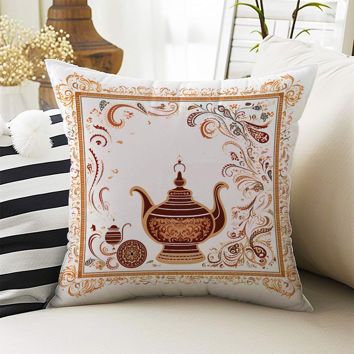 Vintage Retro Teapot Theme Both Side Printed Pillow Cases, Cozy Cottagecore Accent Pillow, Tea Time Spun Pillow Cushion, Housewarming Gift