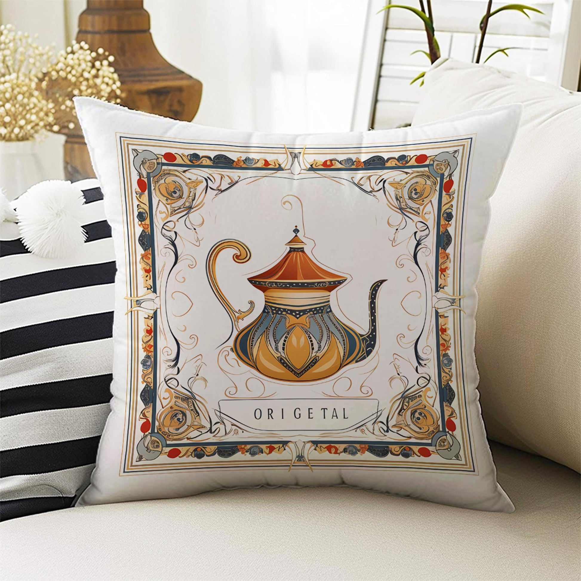 Vintage Retro Teapot Theme Both Side Printed Pillow Cases, Cozy Cottagecore Accent Pillow, Tea Time Spun Pillow Cushion, Housewarming Gift