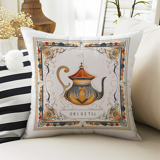 Vintage Retro Teapot Theme Both Side Printed Pillow Cases, Cozy Cottagecore Accent Pillow, Tea Time Spun Pillow Cushion, Housewarming Gift