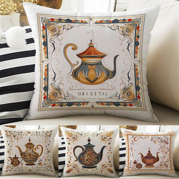 Vintage Retro Teapot Theme Both Side Printed Pillow Cases, Cozy Cottagecore Accent Pillow, Tea Time Spun Pillow Cushion, Housewarming Gift