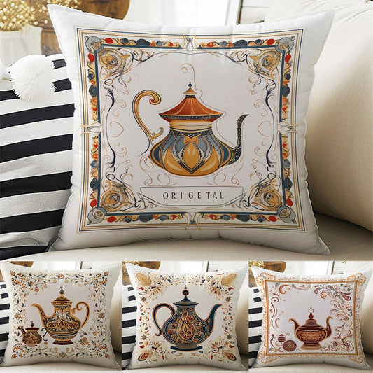 Vintage Retro Teapot Theme Both Side Printed Pillow Cases, Cozy Cottagecore Accent Pillow, Tea Time Spun Pillow Cushion, Housewarming Gift