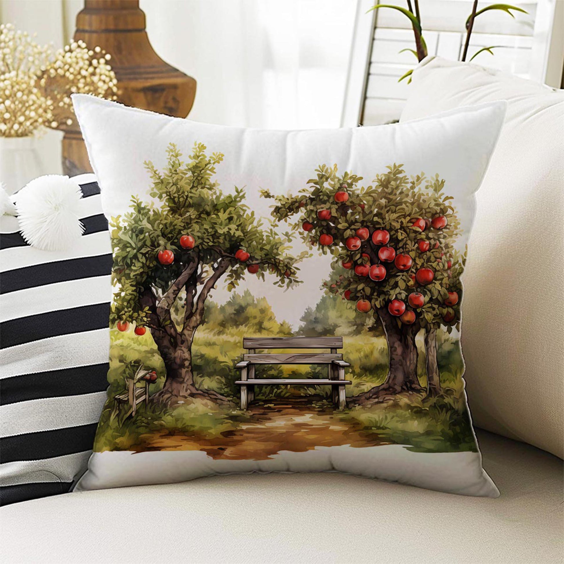 Red Apple Tree Farm Theme Both Side Printed Pillow Cases, Cozy Cottagecore Accent Pillow, Apple Spun Pillow Cushion, Housewarming Gift