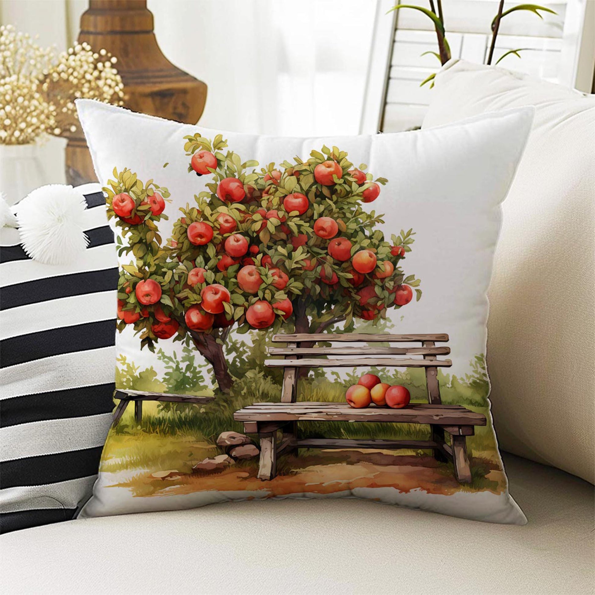 Red Apple Tree Farm Theme Both Side Printed Pillow Cases, Cozy Cottagecore Accent Pillow, Apple Spun Pillow Cushion, Housewarming Gift