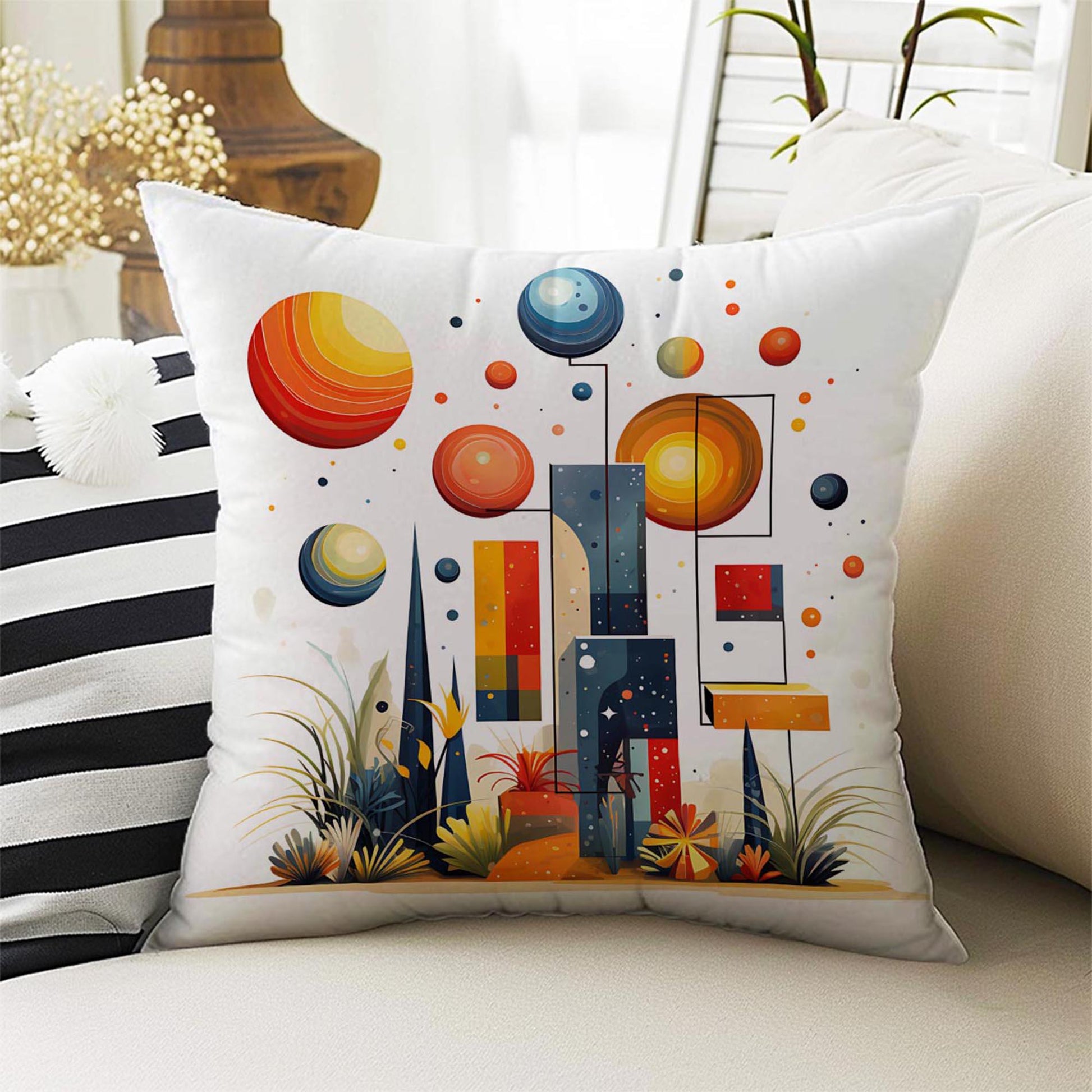 Modern Geometric Theme Both Side Printed Pillow Cases, Cozy Cottagecore Accent Pillow, Abstract Spun Pillow Cushion, Housewarming Gift